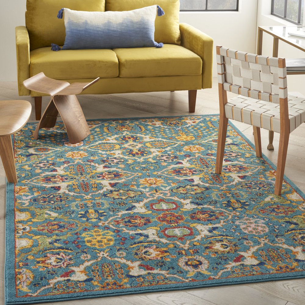 5' X 7' Blue Floral Power Loom Area Rug