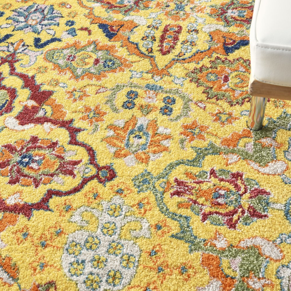 9' X 12' Yellow Floral Power Loom Area Rug