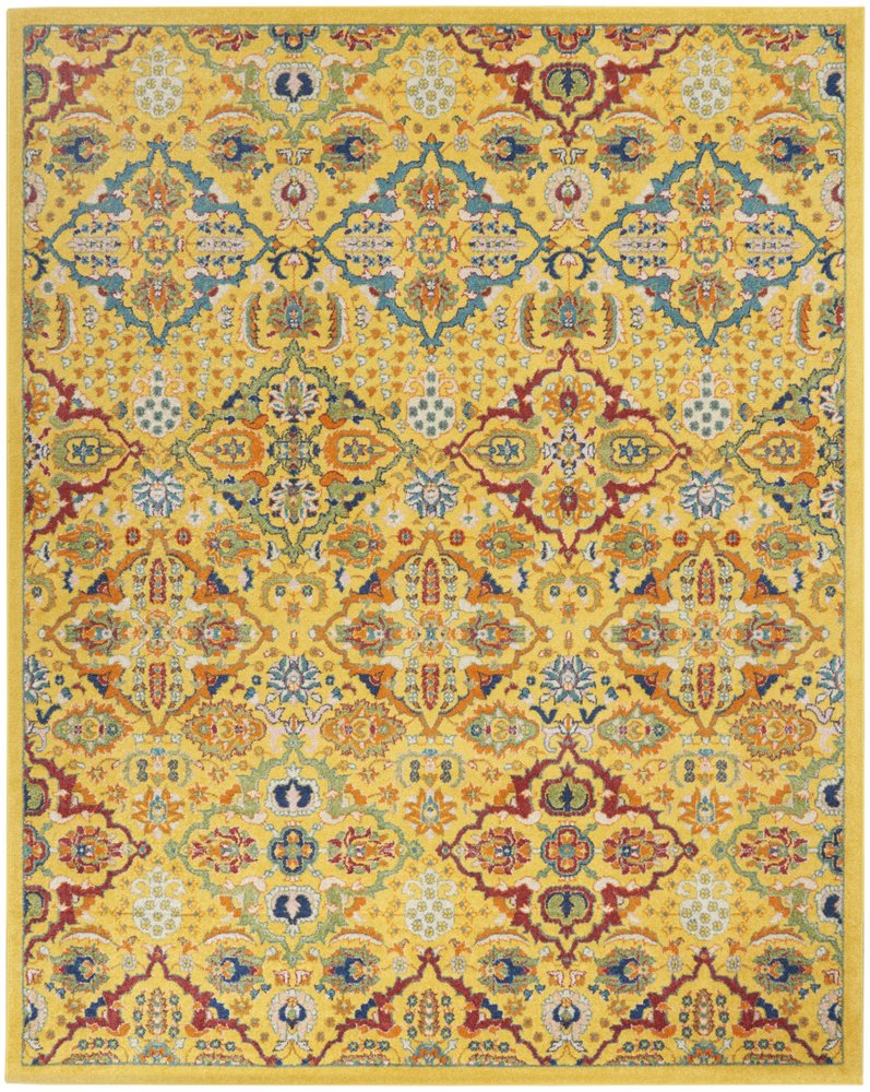 9' X 12' Yellow Floral Power Loom Area Rug