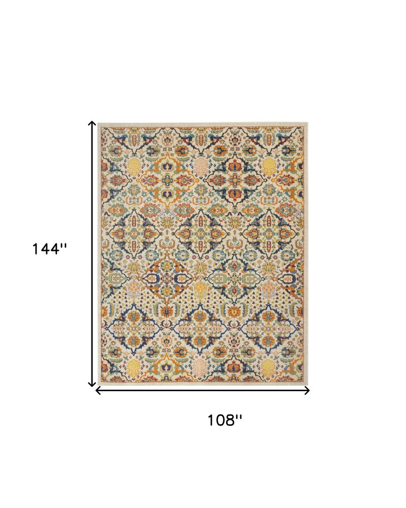 9' X 12' Ivory Floral Power Loom Area Rug
