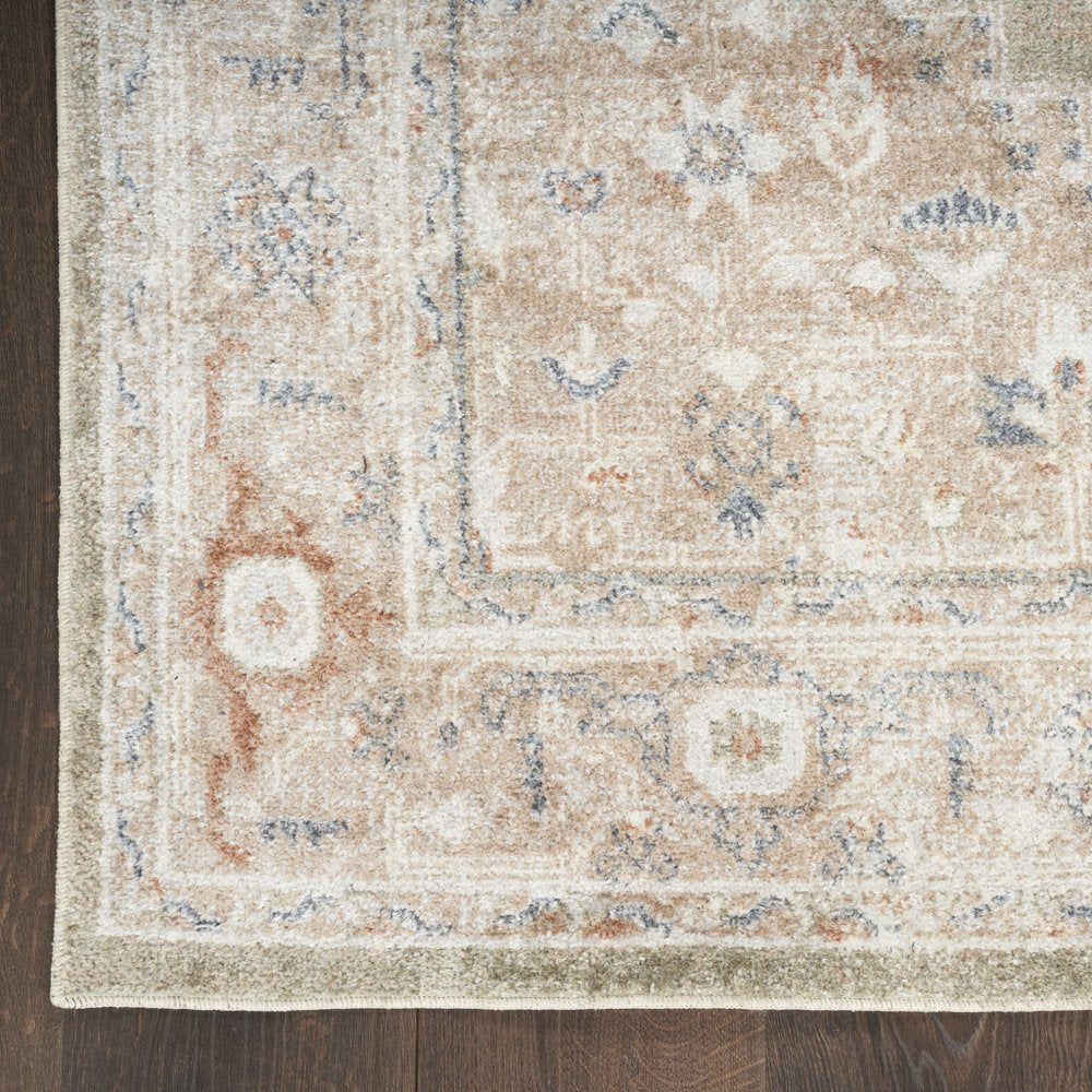 9' X 12' Khaki Oriental Power Loom Distressed Washable Area Rug