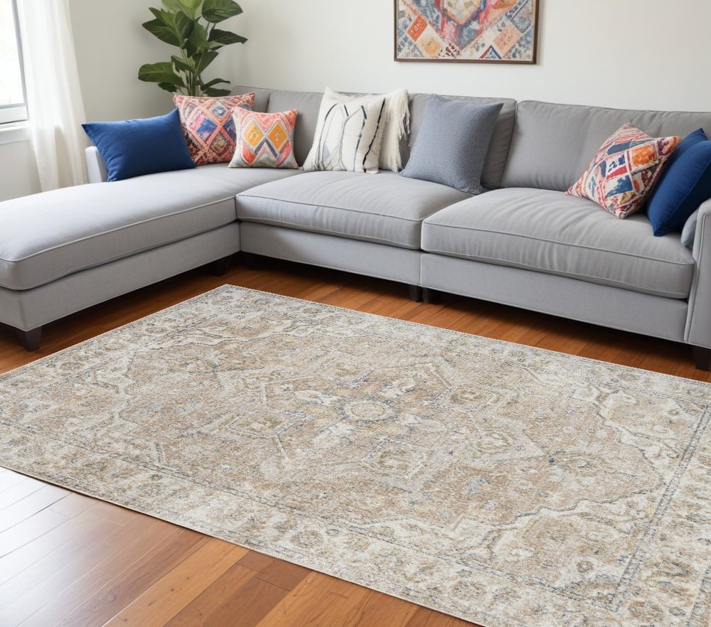 9' X 12' Beige Oriental Power Loom Area Rug