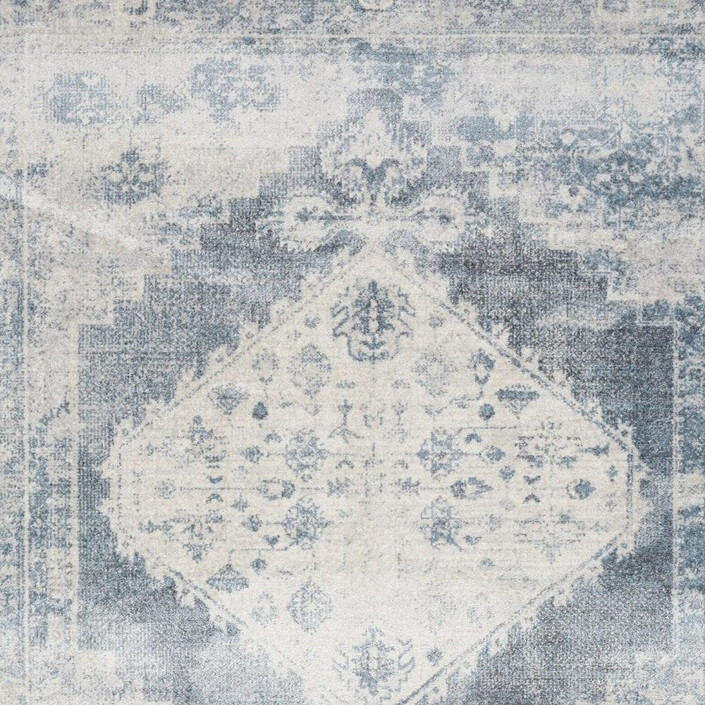 10' Blue Oriental Power Loom Distressed Washable Runner Rug