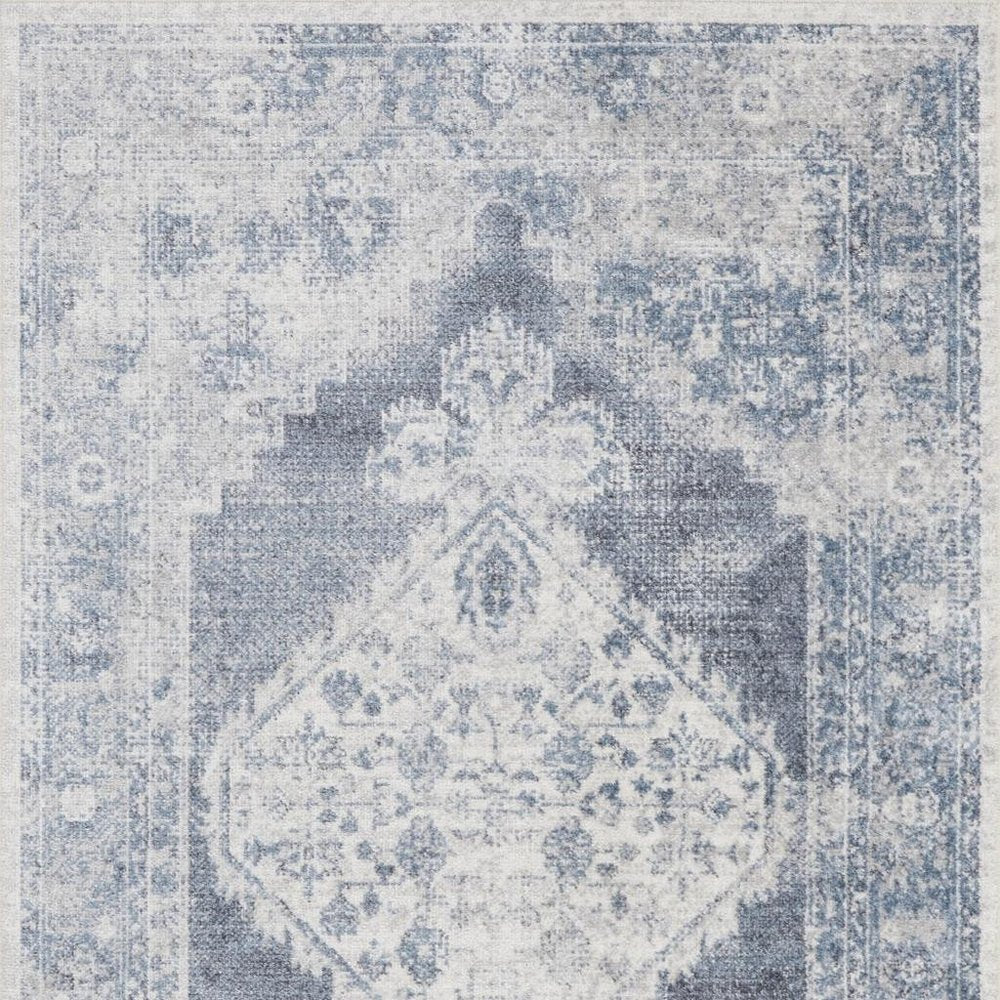 3' X 5' Blue Oriental Power Loom Distressed Washable Area Rug