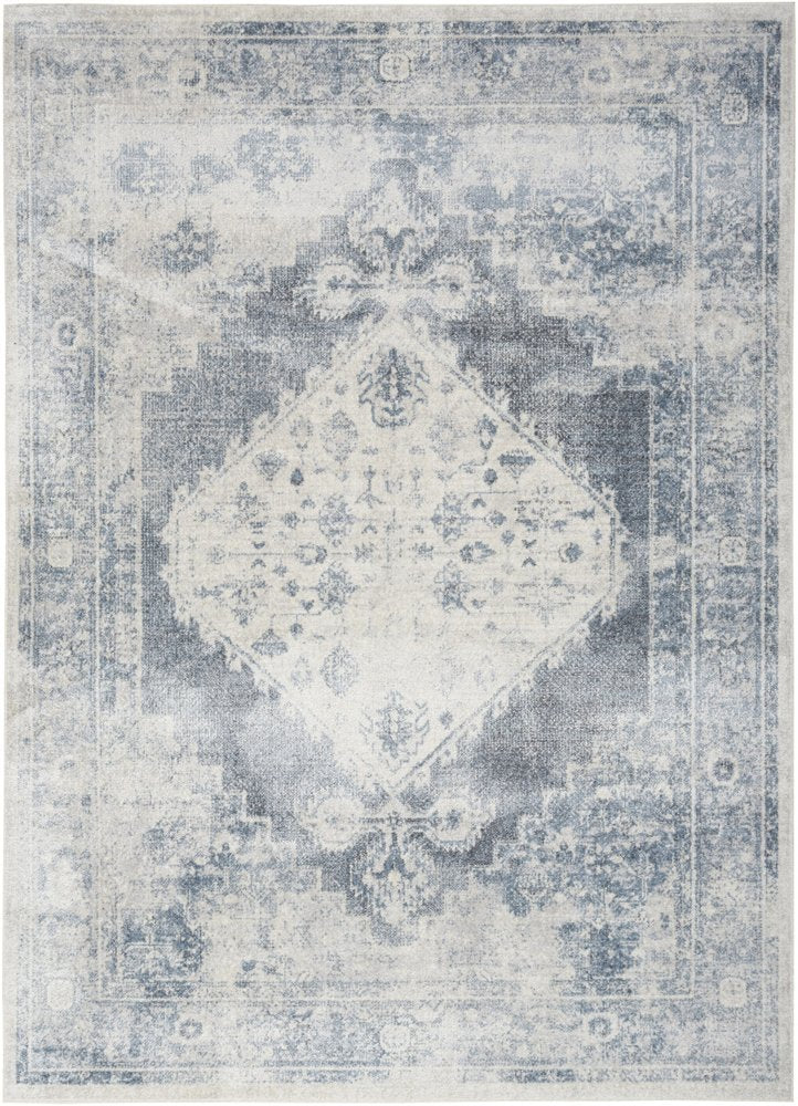 5' X 7' Blue Oriental Power Loom Distressed Washable Area Rug