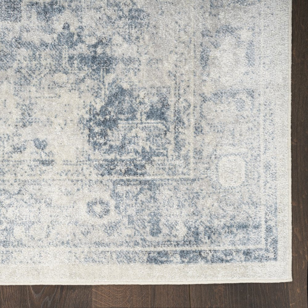 7' X 9' Blue Oriental Power Loom Distressed Washable Area Rug