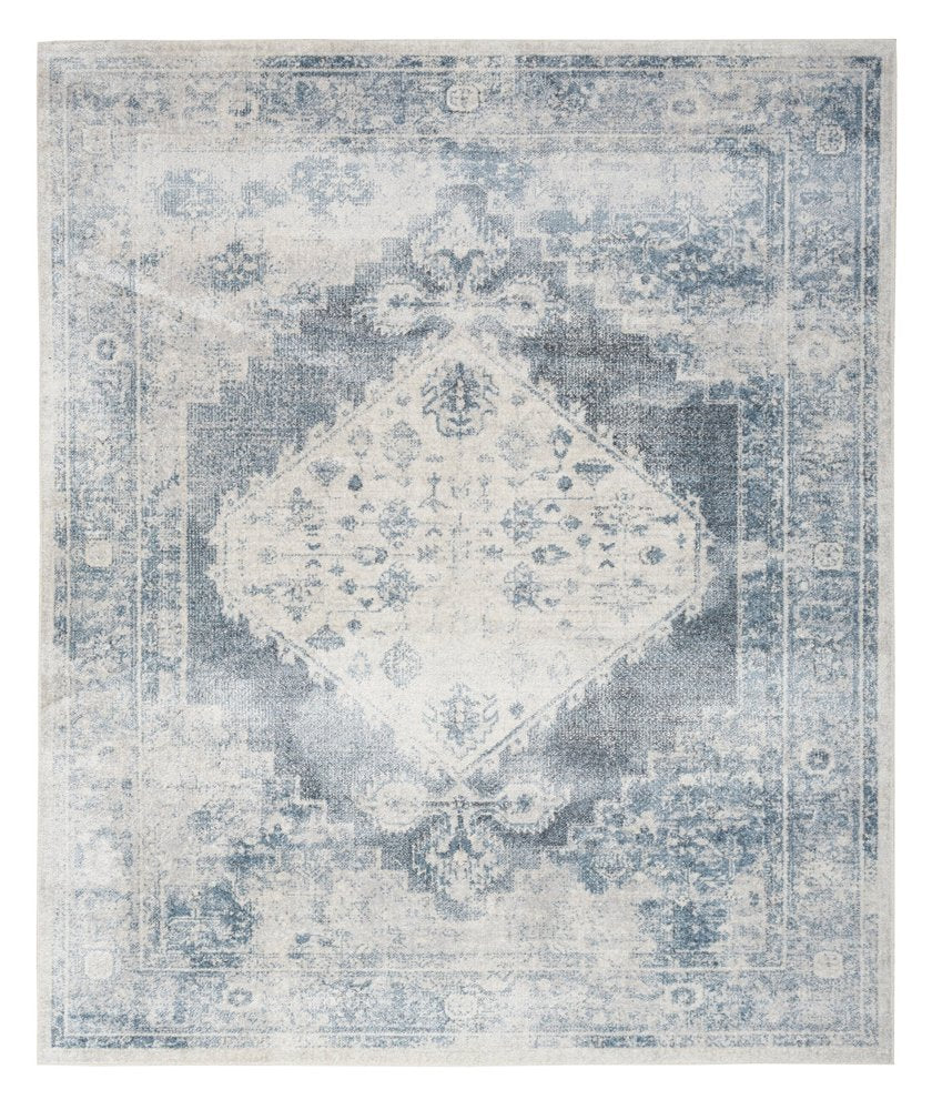 12' Blue Oriental Power Loom Distressed Washable Runner Rug