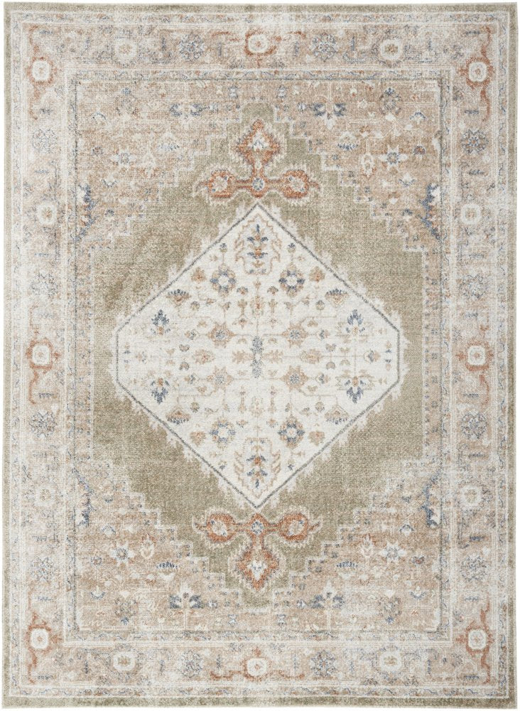 5' X 7' Sage Oriental Power Loom Distressed Washable Area Rug