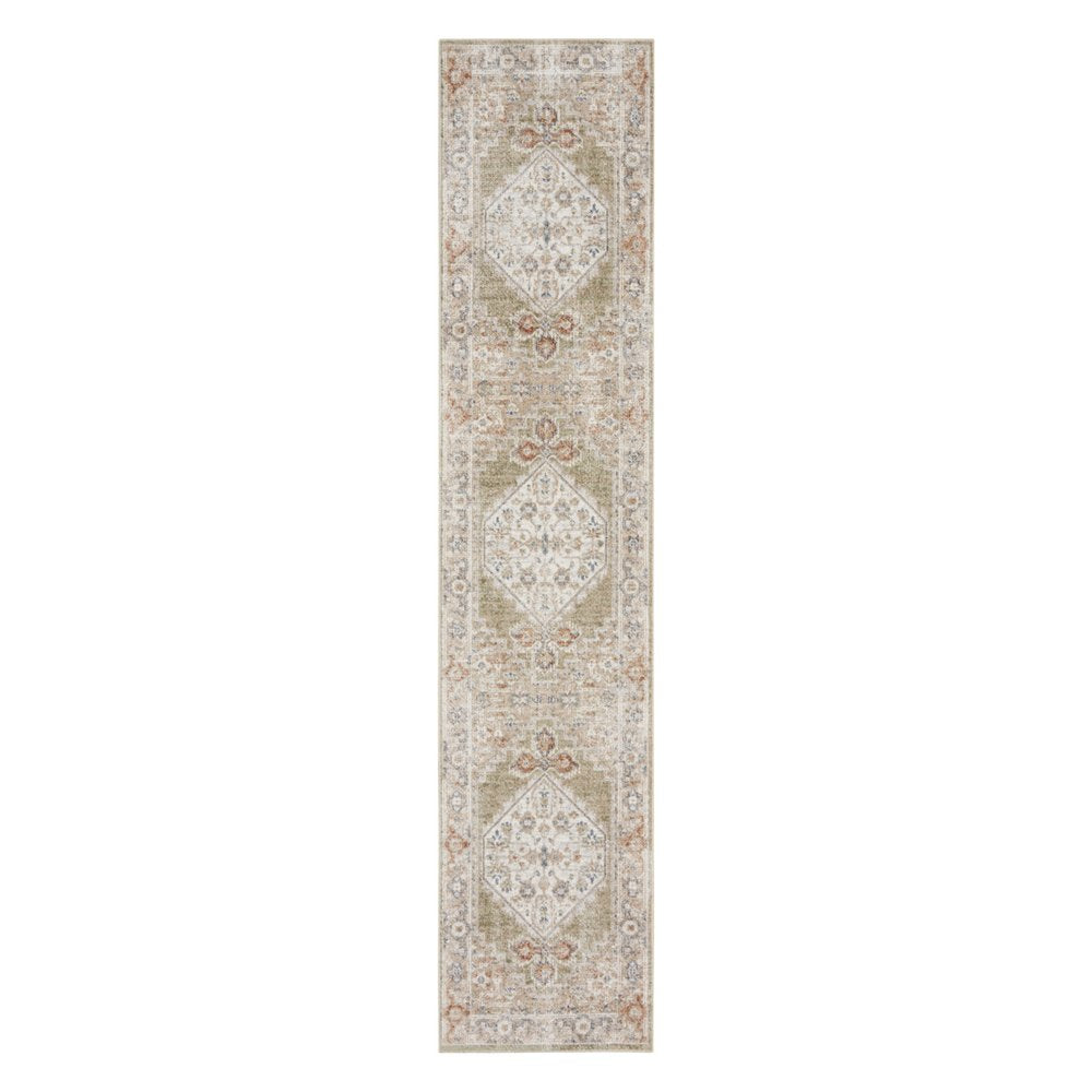 10' Sage Oriental Power Loom Distressed Washable Runner Rug