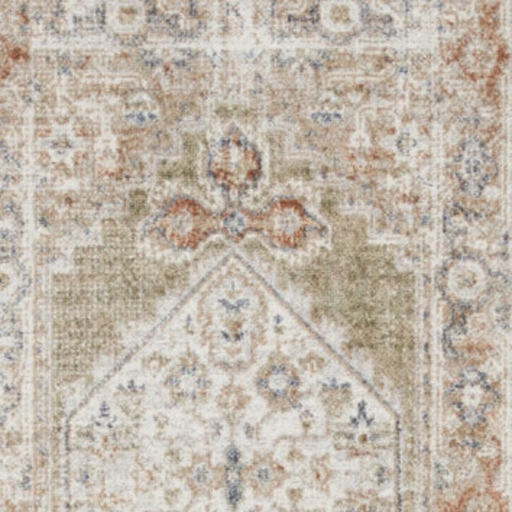 10' Sage Oriental Power Loom Distressed Washable Runner Rug