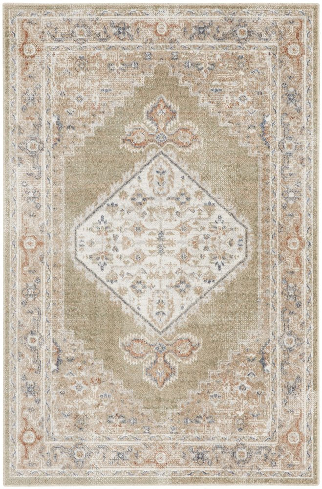 3' X 5' Sage Oriental Power Loom Distressed Washable Area Rug