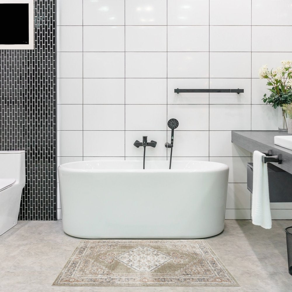 3' X 5' Sage Oriental Power Loom Distressed Washable Area Rug