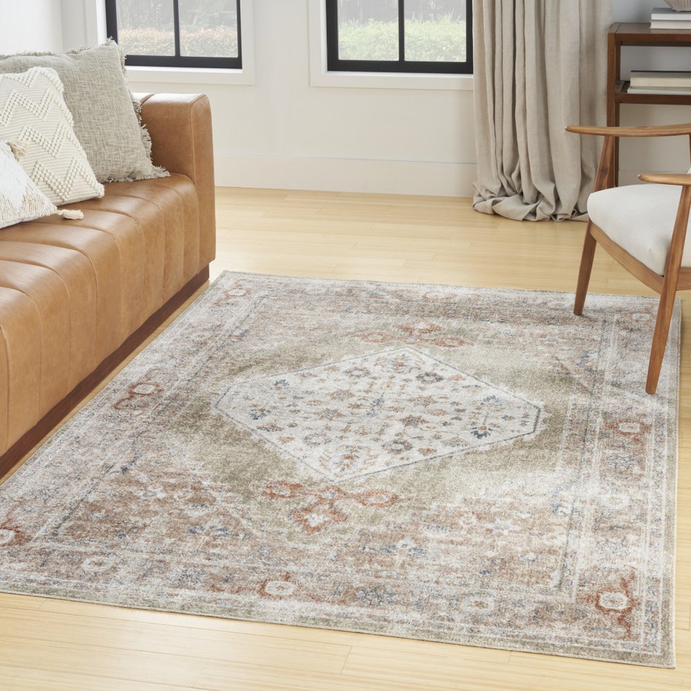 4' X 6' Sage Oriental Power Loom Distressed Washable Area Rug