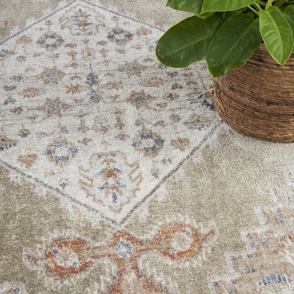 4' X 6' Sage Oriental Power Loom Distressed Washable Area Rug