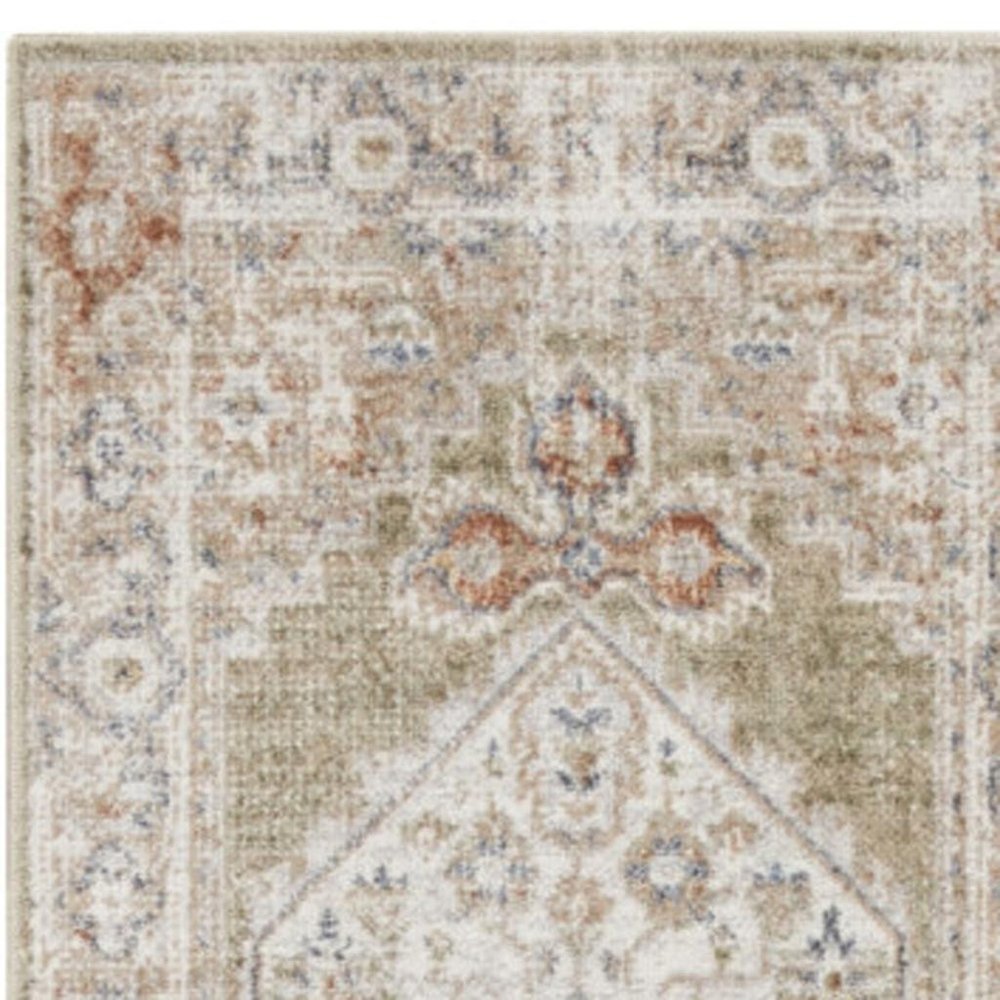 12' Sage Oriental Power Loom Distressed Washable Runner Rug