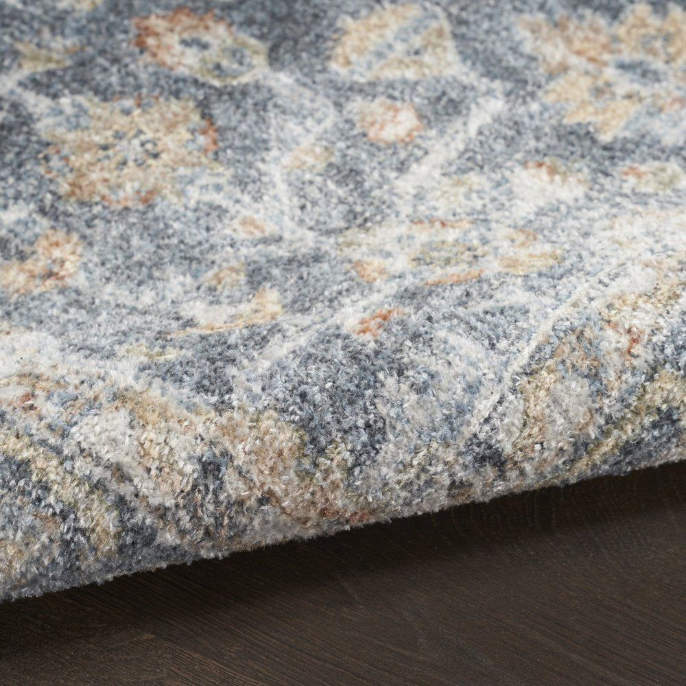 8' Gray And Gold Floral Medallion Distressed Washable Runner Rug