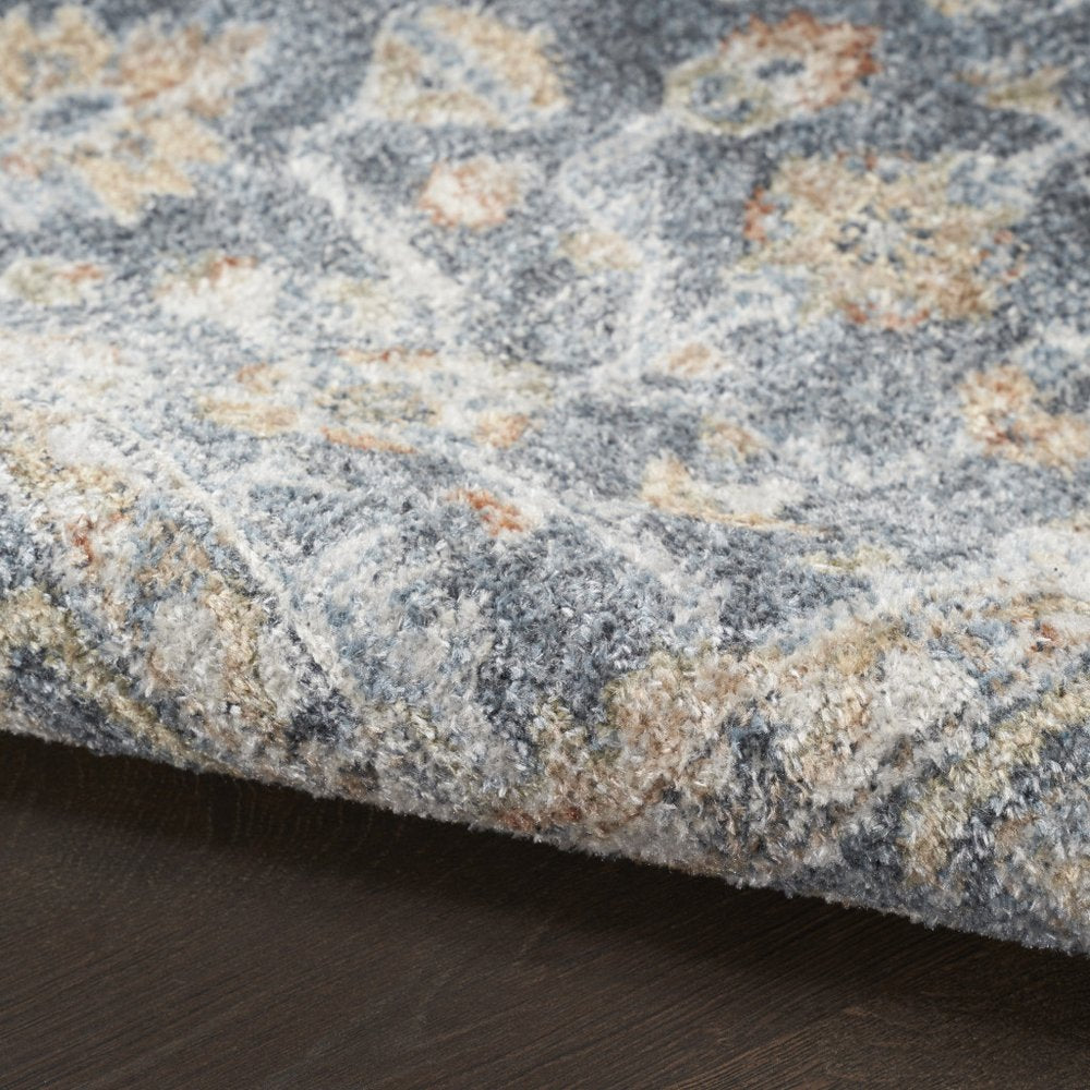 8' Gray And Gold Floral Medallion Distressed Washable Runner Rug