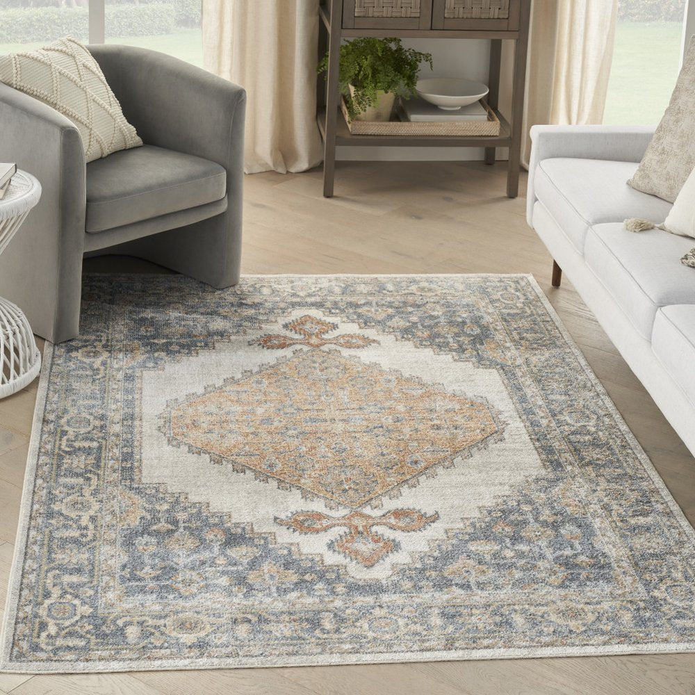 4' X 6' Gray Oriental Power Loom Distressed Washable Area Rug