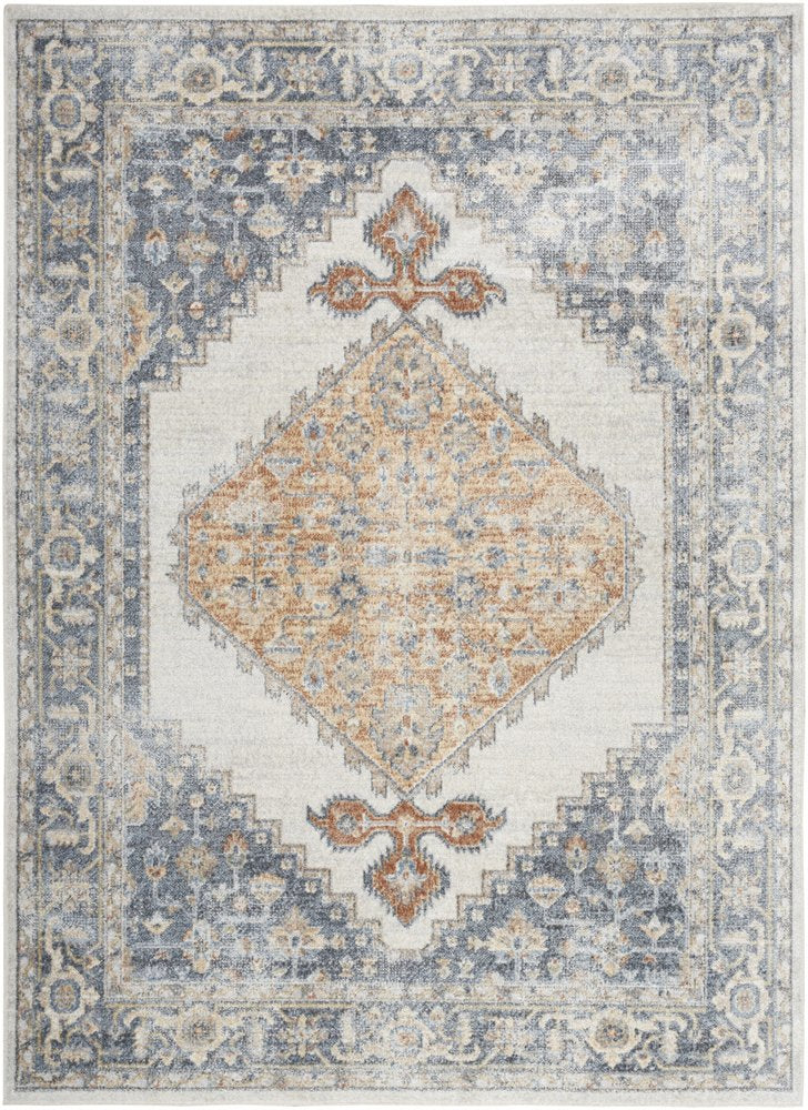 7' X 9' Gray Oriental Power Loom Distressed Washable Area Rug