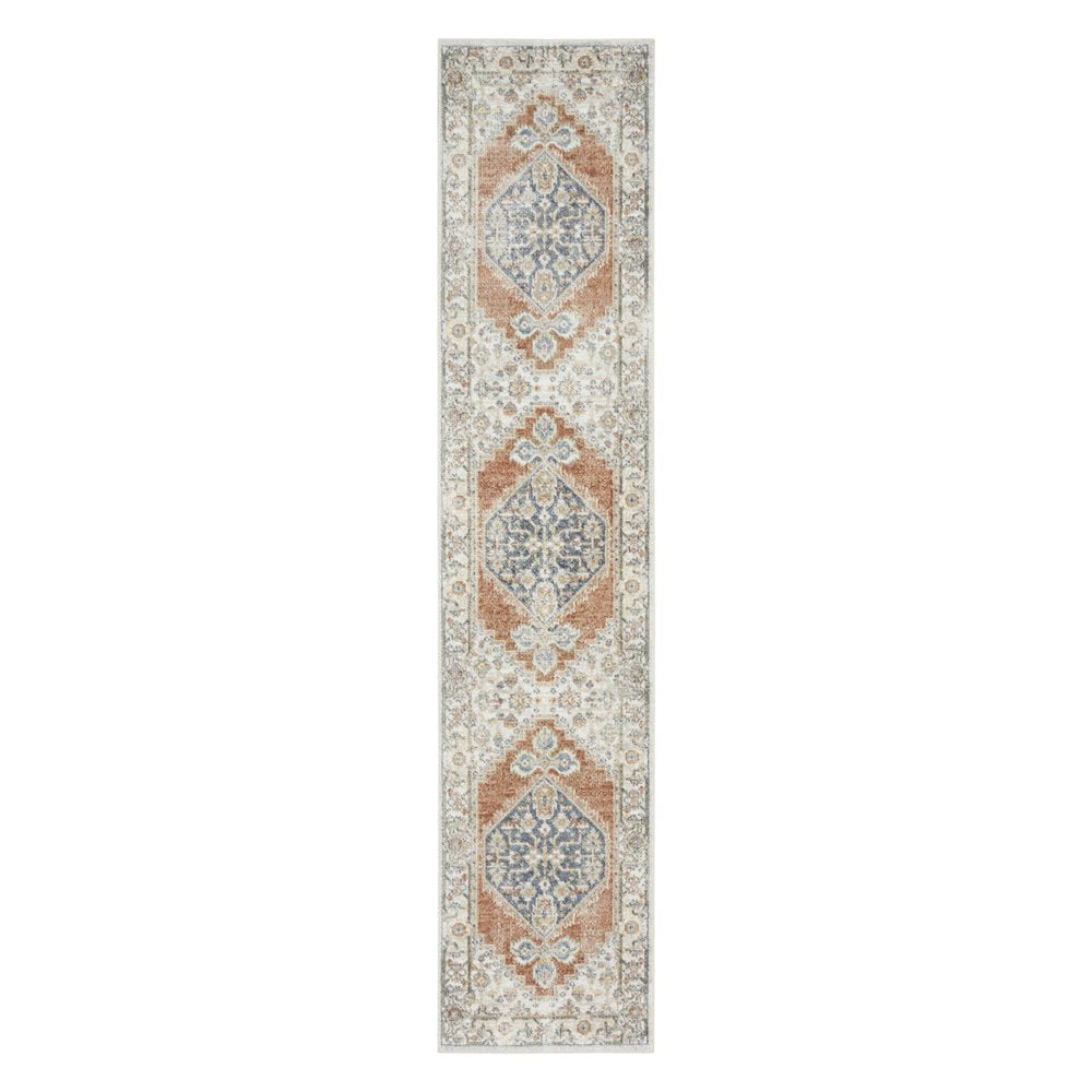 12' Gray And Ivory Oriental Distressed Washable Runner Rug