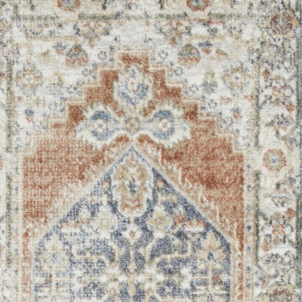 12' Gray And Ivory Oriental Distressed Washable Runner Rug