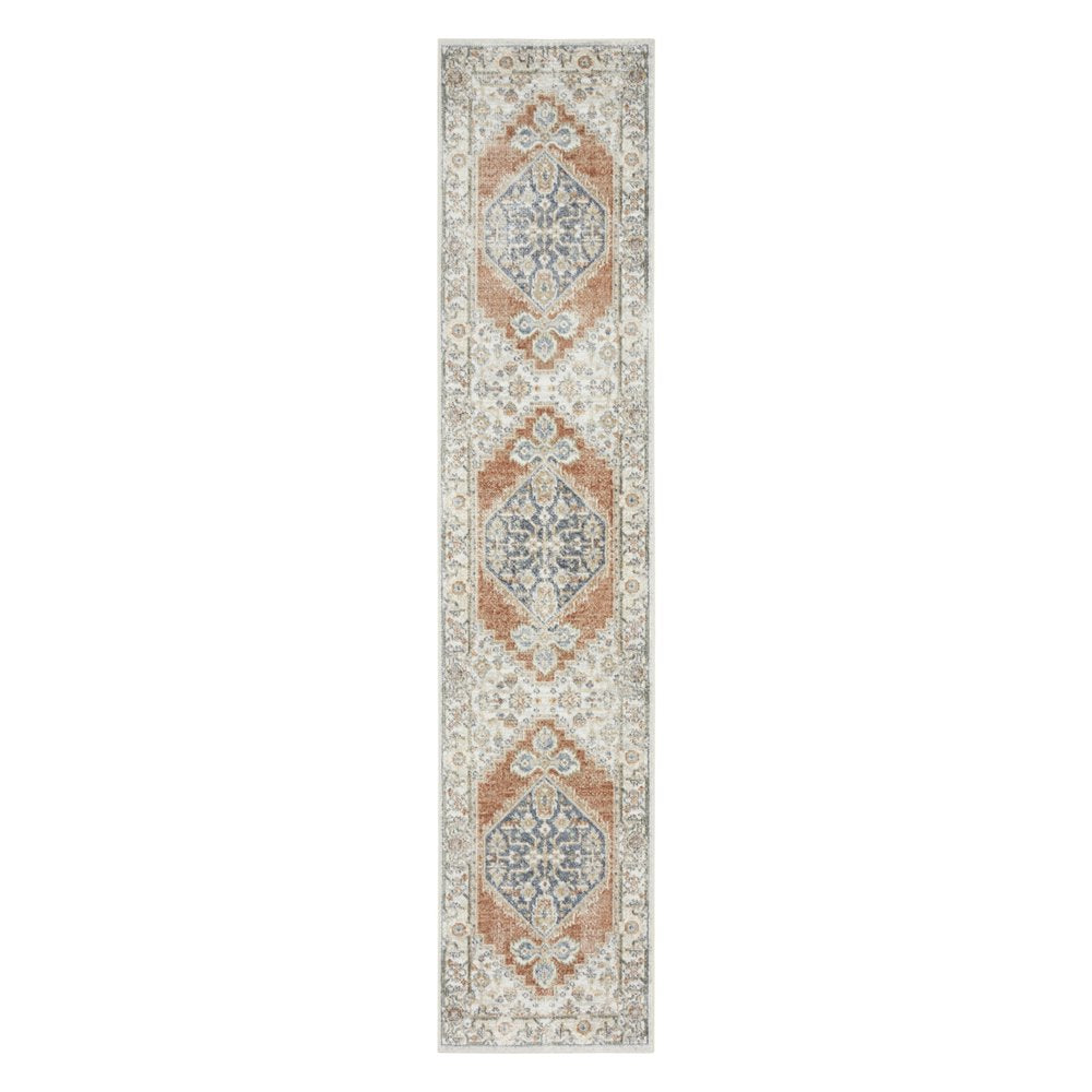 10' Gray And Ivory Oriental Distressed Washable Runner Rug