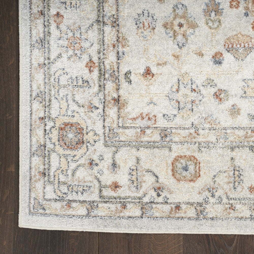 10' Gray And Ivory Oriental Distressed Washable Runner Rug