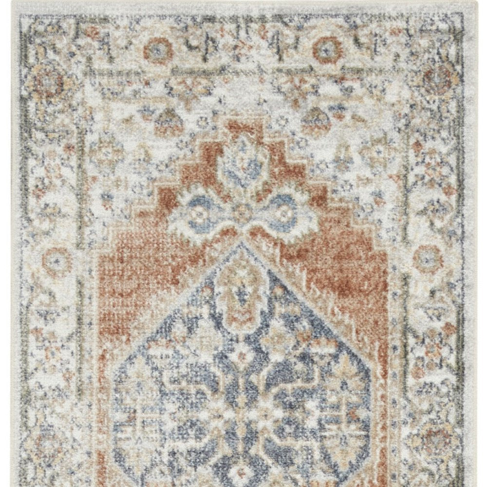 10' Gray And Ivory Oriental Distressed Washable Runner Rug