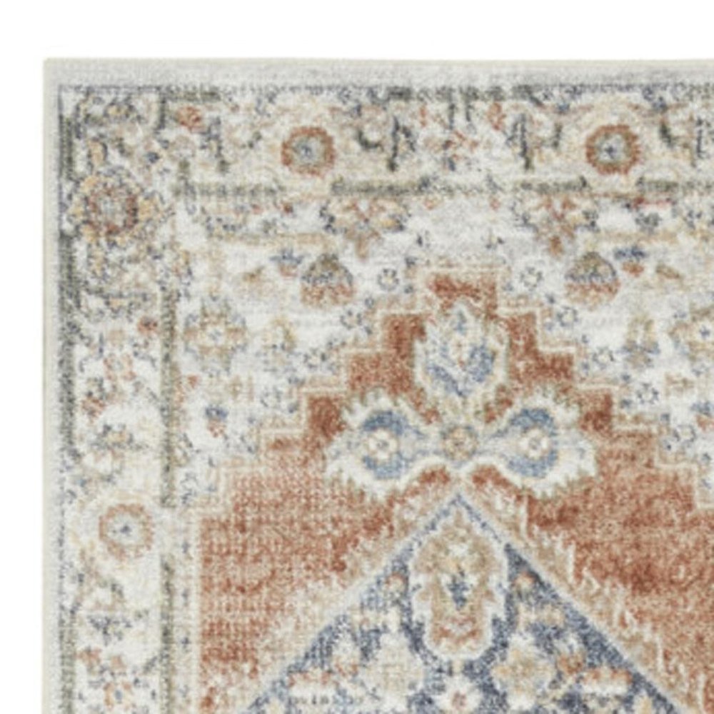 8' Gray And Ivory Oriental Distressed Washable Runner Rug