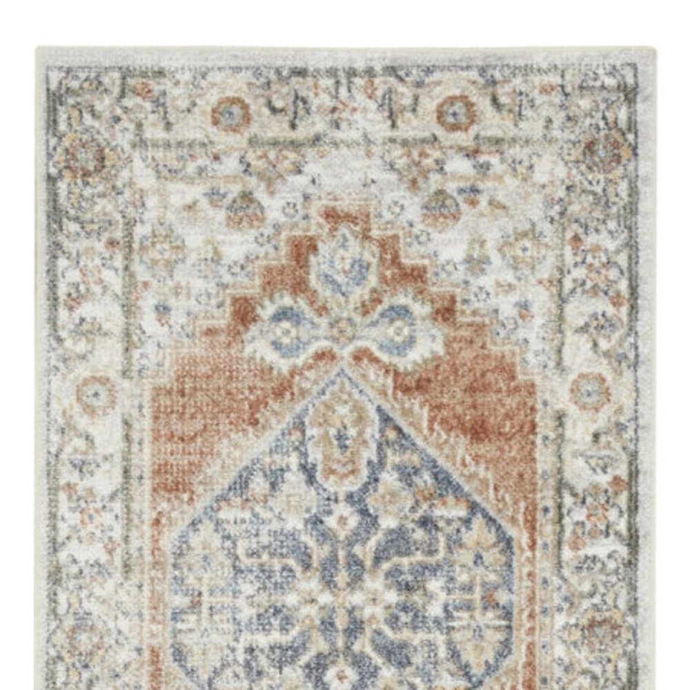 8' Gray And Ivory Oriental Distressed Washable Runner Rug