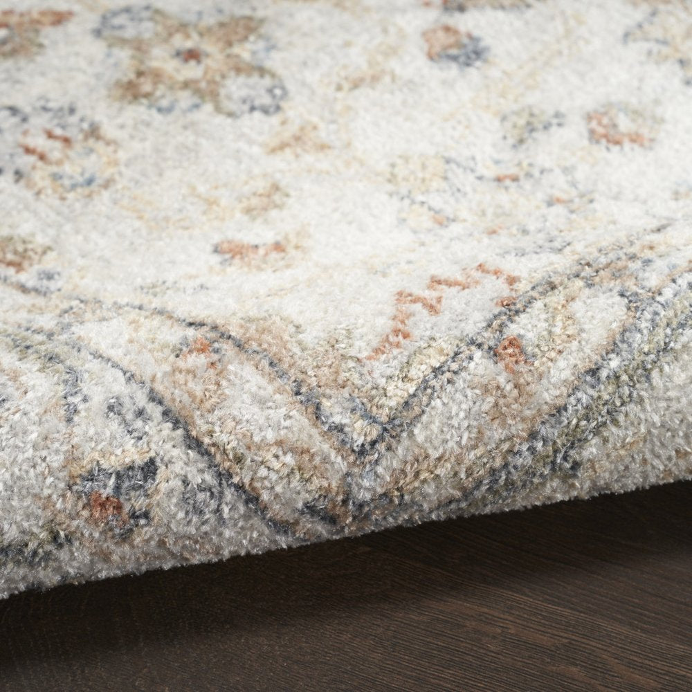 8' Gray And Ivory Oriental Distressed Washable Runner Rug