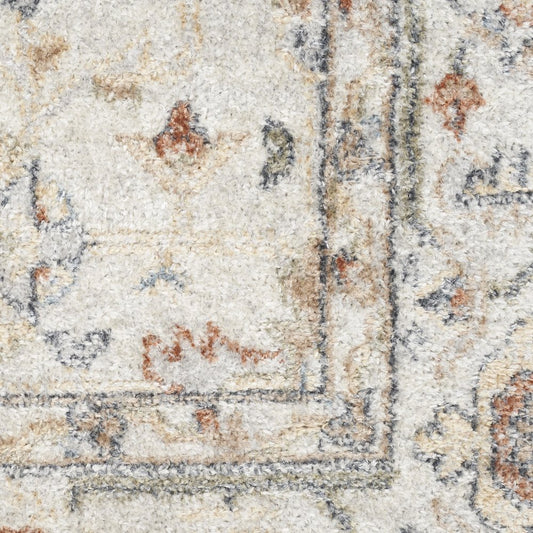 8' Gray And Ivory Oriental Distressed Washable Runner Rug