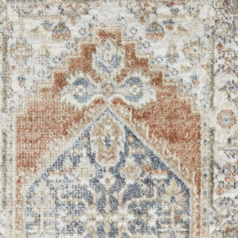 8' Gray And Ivory Oriental Distressed Washable Runner Rug