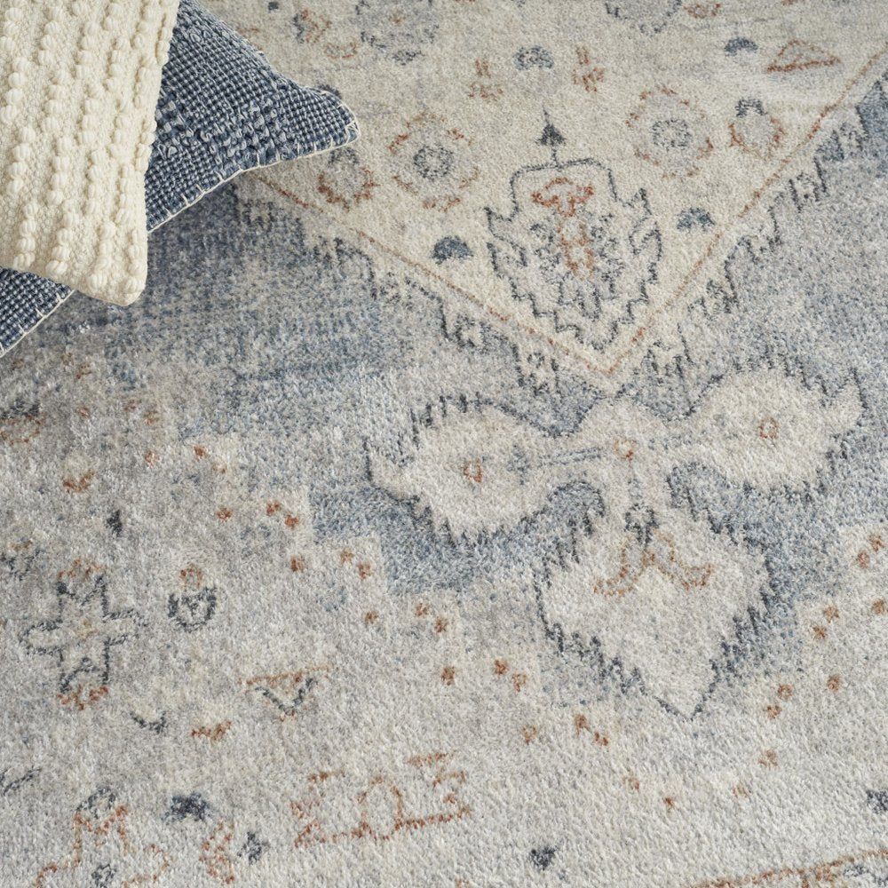 7' X 9' Light Blue Oriental Power Loom Distressed Washable Area Rug