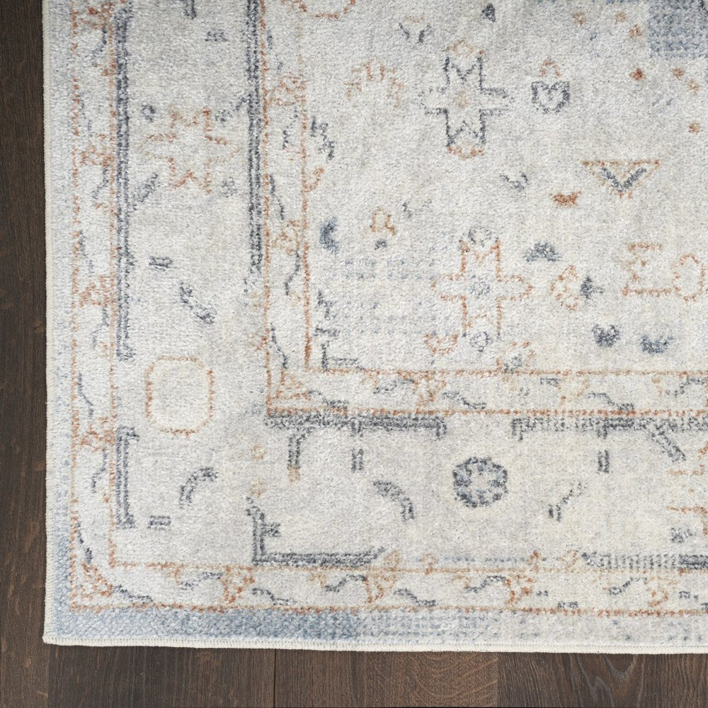 5' X 7' Light Blue Oriental Power Loom Distressed Washable Area Rug