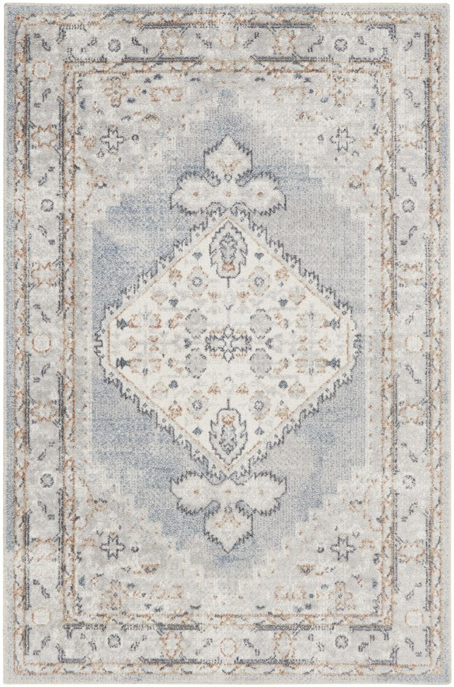 3' X 5' Light Blue Oriental Power Loom Distressed Washable Area Rug