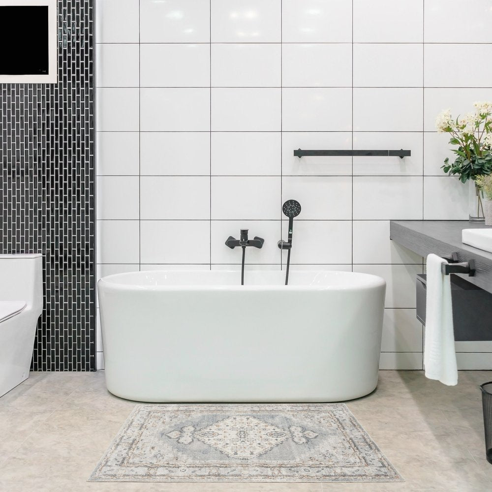 3' X 5' Light Blue Oriental Power Loom Distressed Washable Area Rug