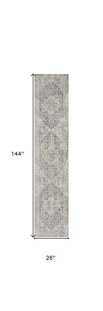 12' Gray Oriental Washable Runner Rug
