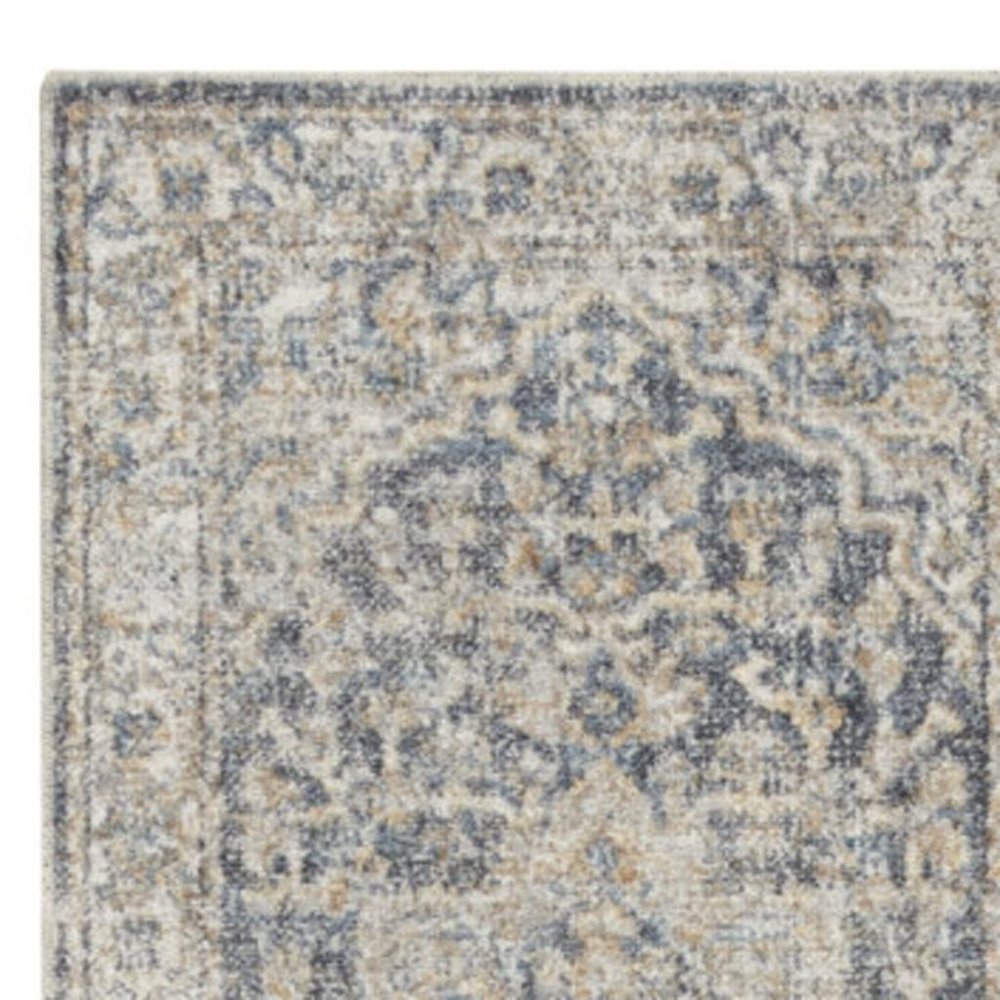 12' Gray Oriental Washable Runner Rug