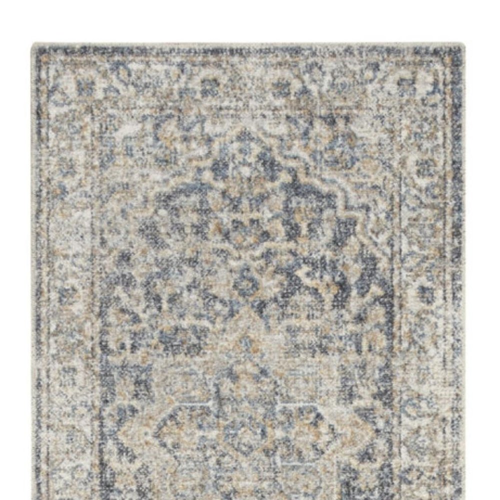 12' Gray Oriental Washable Runner Rug