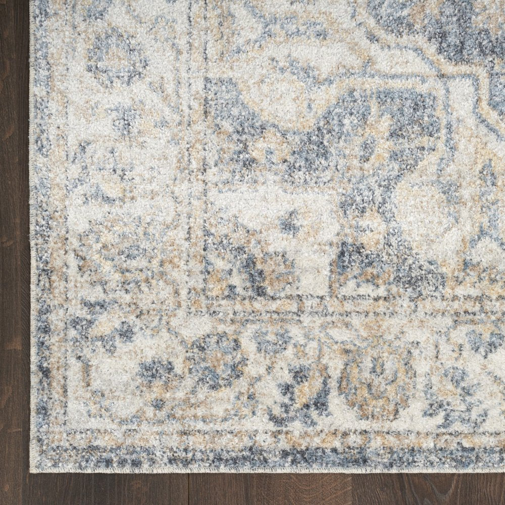 8' X 10' Gray and Blue Oriental Power Loom Washable Area Rug