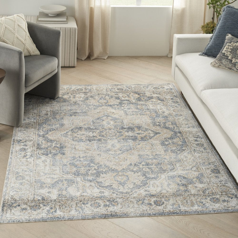 7' X 9' Gray Oriental Power Loom Washable Area Rug