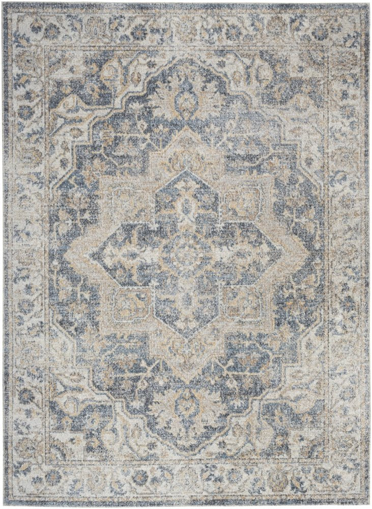 7' X 9' Gray Oriental Power Loom Washable Area Rug