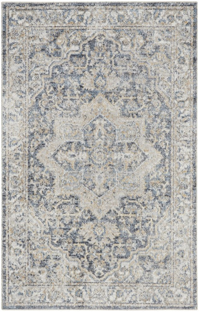 3' X 5' Gray Oriental Power Loom Washable Area Rug