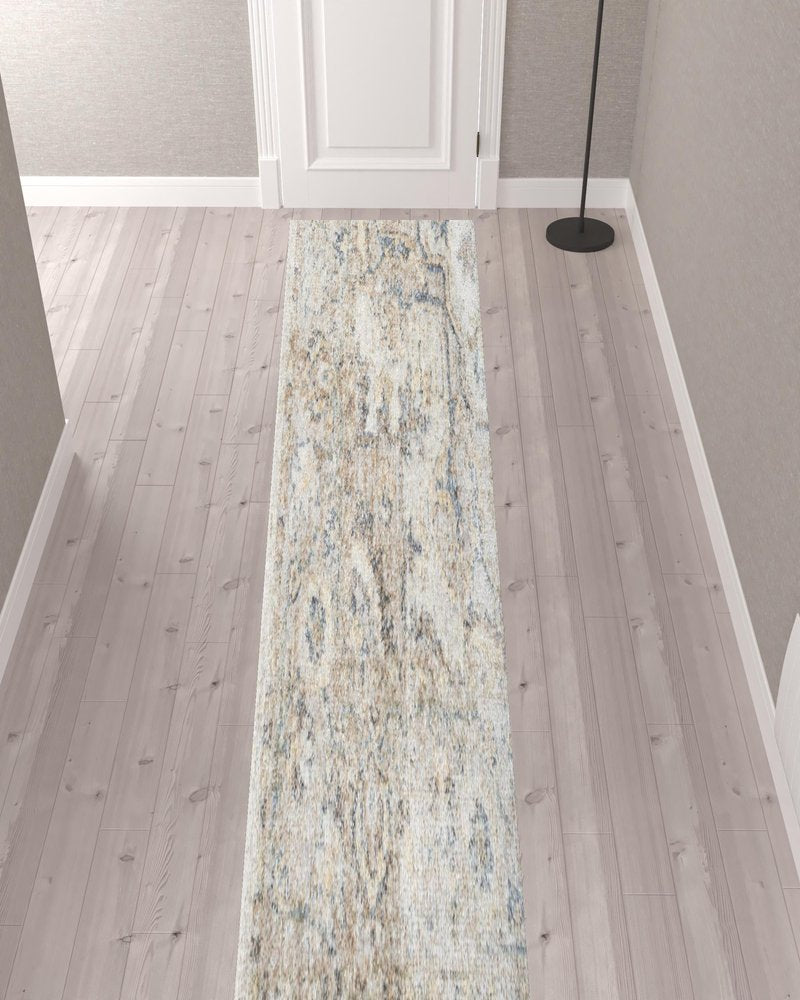 12' Silver Oriental Power Loom Washable Runner Rug