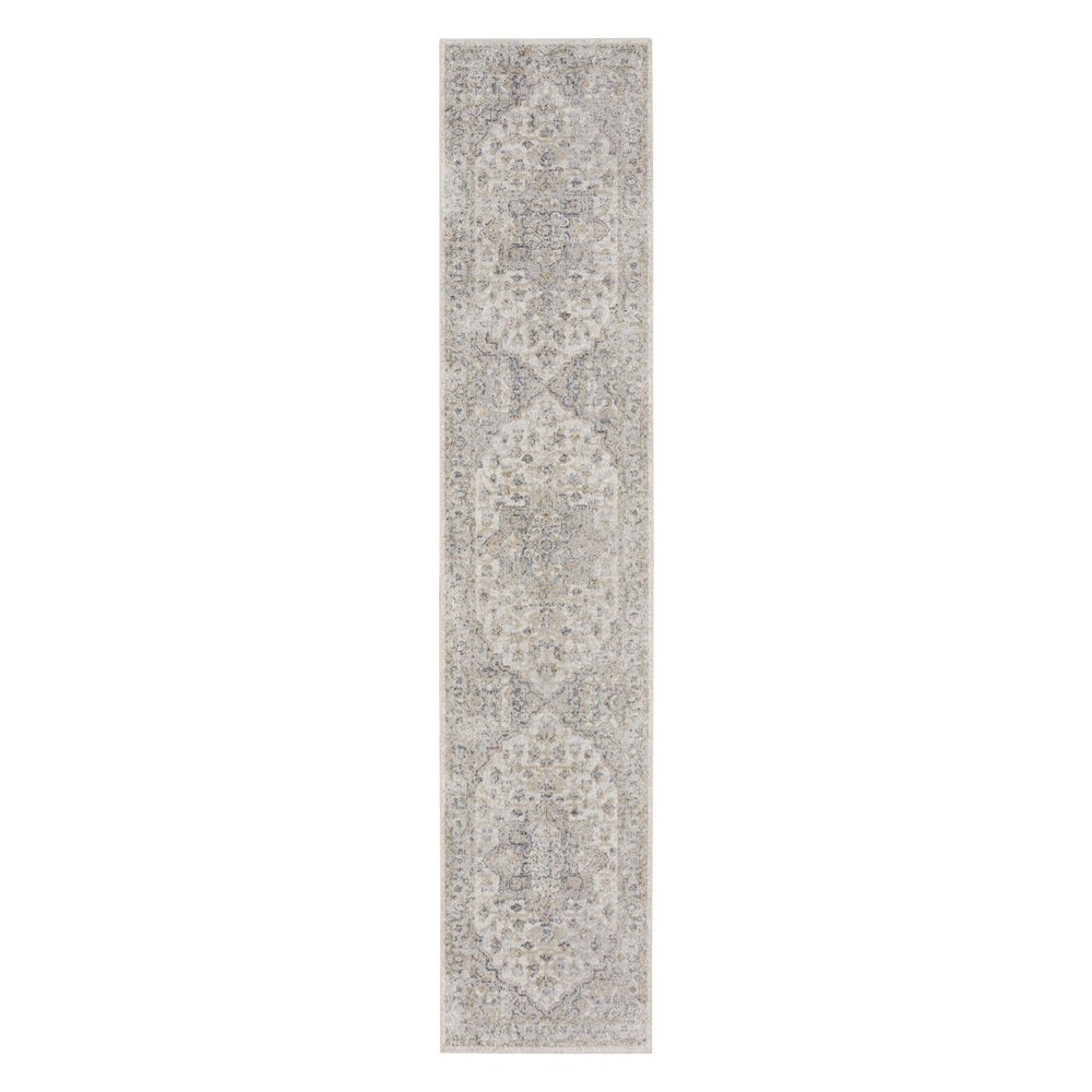 8' Gray And Ivory Oriental Washable Runner Rug