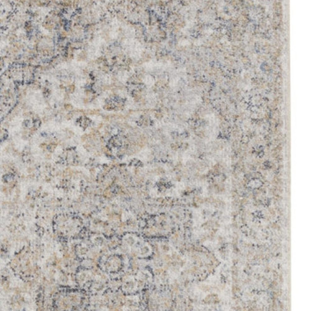 8' Gray And Ivory Oriental Washable Runner Rug