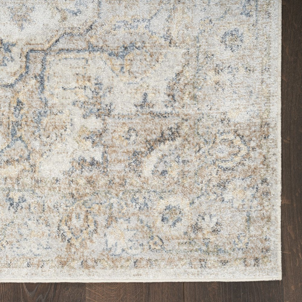 7' X 9' Silver Oriental Power Loom Washable Area Rug