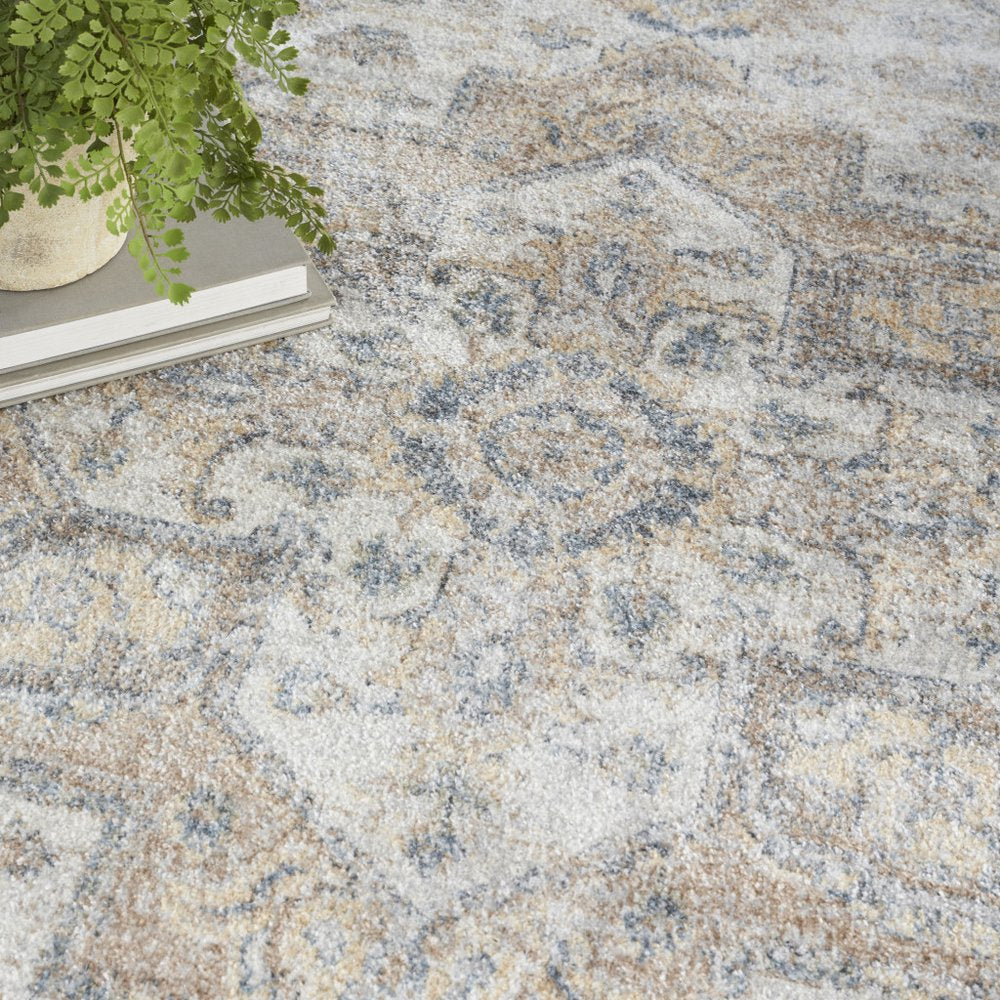 7' X 9' Silver Oriental Power Loom Washable Area Rug