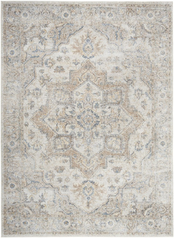 7' X 9' Silver Oriental Power Loom Washable Area Rug